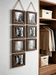1 Buah Bingkai Kolase Foto Gantung Kayu Rustic, Bingkai Foto Persegi dengan Tali Vertikal, Bingkai Foto Multi Foto untuk Dinding Ukuran 6*6 Inci, Dekorasi Seni Dinding untuk Rumah, Kamar Tidur, dan Lorong - Bingkai foto persegi - View 1
