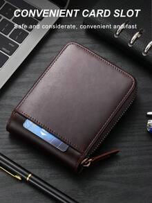 VINCESS Men's Casual Vintage Cow Leather Wallet, Fashion Genuine Leather Wallet, ID Window, Multi-Layer Card Slots With RFID Blocking, Zipper Cash Compartment For Secure And Convenient Use, Suitable For Daily Travel, Perfect Holiday Gift For Men - Coffee Brown - View 8