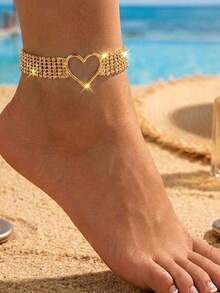 1pc Women's Rhinestone Crystal Buckle Anklet, Wide Sparkling Foot Jewelry, Summer Beach Barefoot Accessory - Multicolor - View 12