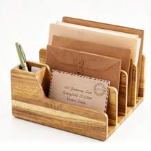 Best-Selling Wooden Desktop Organizer, Multi-Function Pen Holder, Letter & Document Sorting Rack, Home & Office Desk Decor, Size 15*18*8cm - Multicolor - View 4