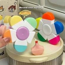 1 pieza Bolígrafo resaltador fluorescente 5 en 1 con forma de flor creativa, mini bolígrafo de dibujo colorido para decoración de diarios, garabatos, marcado de puntos clave, scrapbooking, spinner de dedos - Forma de flor - Ver 8