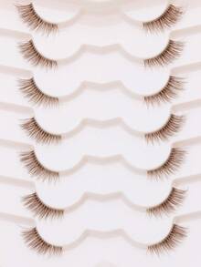 Brown Half-Cat Eye False Eyelashes 7 Pairs, Natural Lengthening Outer Corner Feather-Like Effect, Comfortable Thin Stem Reusable Half-False Eyelashes, Suitable For Beginners Daily Wear - Brown - View 5