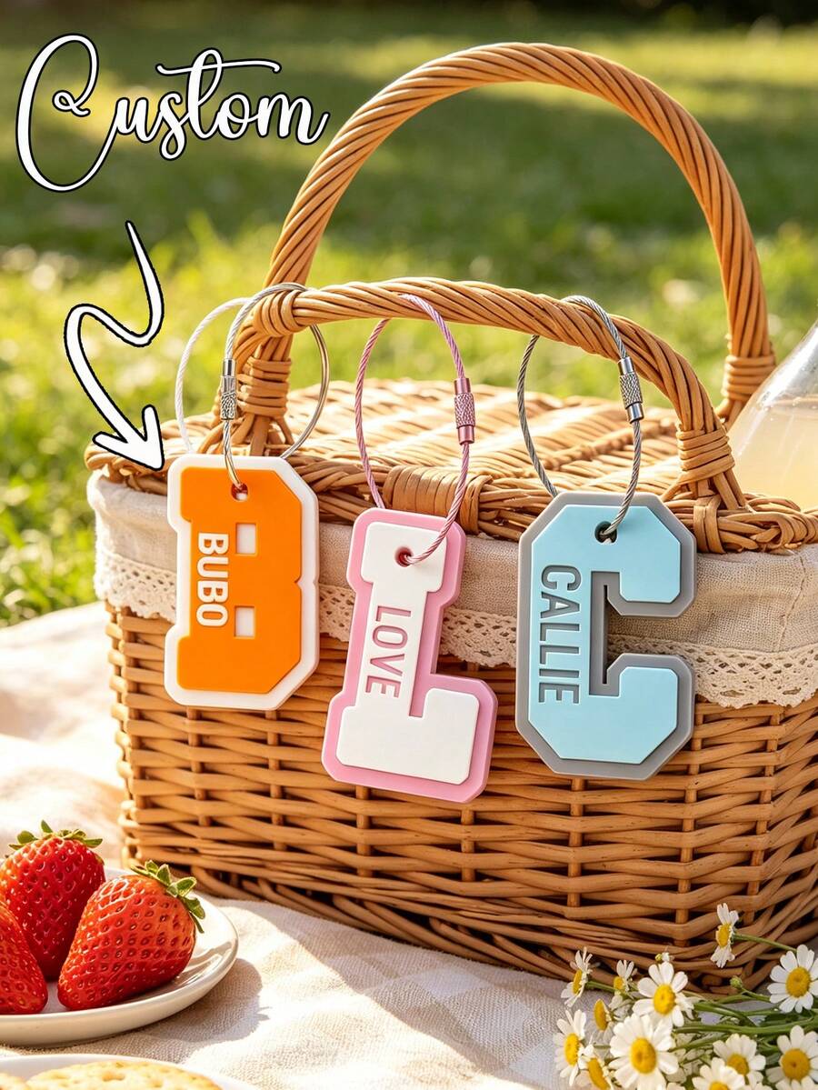 1 Pair Custom Engraved Stylish Keychains, Personalized Couple Keychain, - Multicolor - View 1
