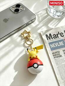MINISO Pokémon Pikachu Poké Ball Keychain Pendant, Suitable For Handbags, Backpacks, Keys, Birthday And Christmas Gifts - Yellow Keychain - View 6