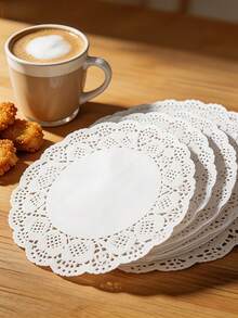 100/300/500pc White Lace Paper Doilies, Oil-Proof Absorbent Disposable Placemats, Round And Rectangular Lace Tablecloths, Suitable For Cakes, Desserts, Fried Foods, Wedding Party Tableware And Handicraft Decoration - View 3