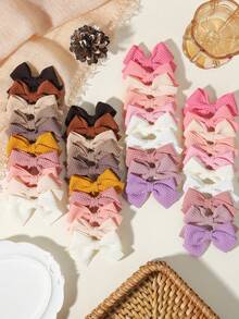 20pcs Morandi Color Waffle Fabric Bow Hair Clips, Simple Fabric Hair Clips For Kids, Sweet Daily Hair Accessories For Baby - Mixed color - View 9