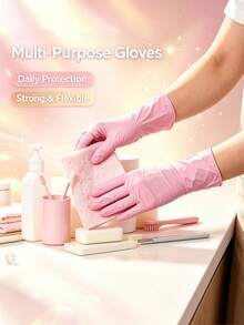 4/50/100pcs Pink Disposable Nitrile Gloves, Latex-Free Powder-Free Waterproof Anti-Static Protective Gloves, Suitable For Kitchen Cleaning, Hair Dyeing, Beauty Salon, Pet Care And Home Multi-Purpose (Bagged) - Baby Pink - View 4