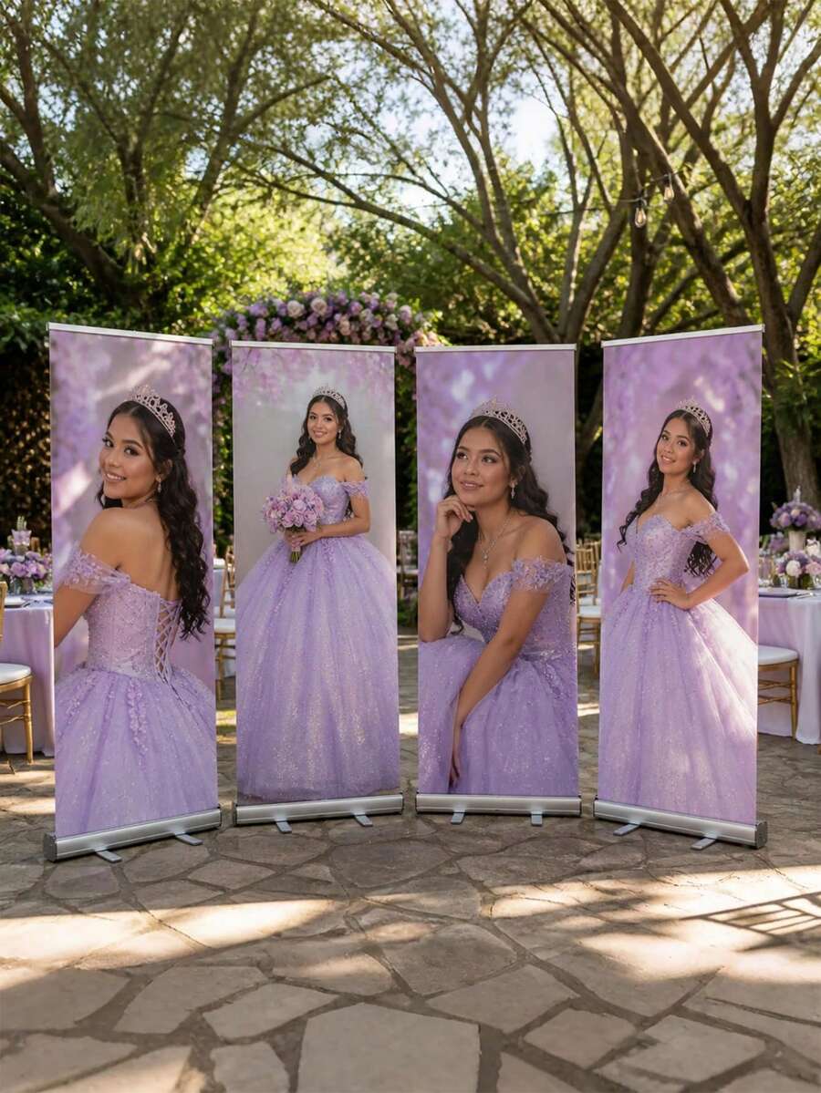 1pc Customized Banner, Personalized Photo Polyester Banner, Outdoor Activity And Porch Decor Backdrop, Suitable For Wedding, Birthday And General Events, Perfect For Christmas, Thanksgiving And Various Celebrations, Custom Background Printing, Suitable For Indoor, Garden, Fence And Any Occasion Party Decoration - Multicolor - View 1