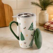 1 buah Cangkir Teh Keramik Motif Pohon Natal 490ml/16.5oz dengan Saringan Teh dan Tutup. Aman untuk Microwave dan Mesin Pencuci Piring. Cangkir Minum Keramik. Cocok untuk Teh Daun Lepas, Kopi, dan Minuman Panas. Ideal untuk Penggunaan Sehari-hari. Hadiah Natal yang Sempurna - MultiWarna - View 11