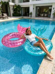 1pc Inflatable Mermaid Tail Swim Ring, Suitable For Swimming Pool, Beach, Theme Party, Inflatable Float Device, Auxiliary Tool, Pool Floating Raft, Water Resting Seat, Air Pump Sold Separately - Multicolor - View 1