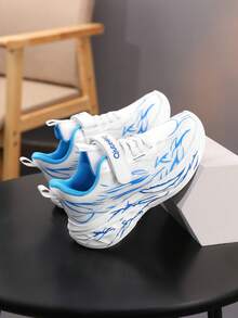 1 Pair Kids Sports Shoes Graffiti Design Breathable Mesh Hook And Loop Closure Flat Shoes Comfortable Running Shoes For Boys And Girls Suitable For Spring-Summer-Autumn-Winter All Seasons Student Training Shoes - Blue - View 2