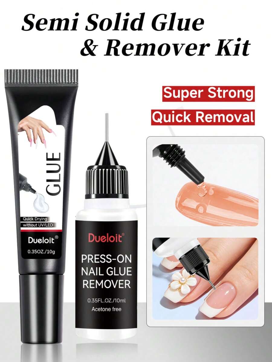 مجموعة غراء شبه صلب 10 جرام ومزيل غراء أظافر دقيق 10 مل للأظافر الصناعية وأطراف الأظافر - مجموعة الغراء والمزيل - مشاهدة 1