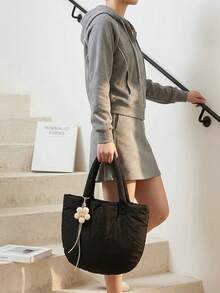 2026 Winter Fashion New Soft Lightweight Versatile Cartoon Pendant Padded Large Capacity Portable Shoulder Crossbody Bag - Black - View 8