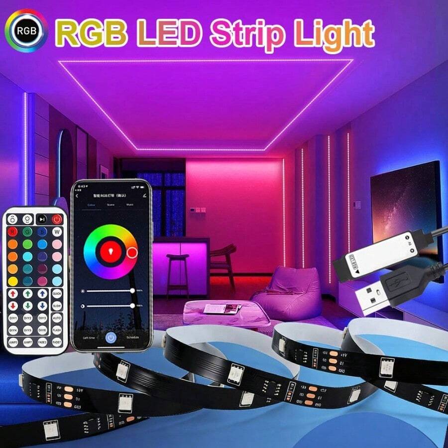 Acosh Neon APP Control RGB LED Strip Lights, USB RGB Light Strip With Remote Control, Music Sync Function, Timer Setting, Color Changing Lights For Bedroom, Living Room, Kitchen And Home Decor - RGB - View 1