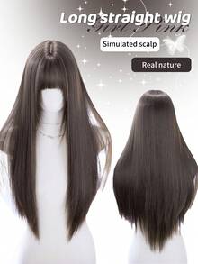 alicegarden 28-Inch Long Synthetic Wig Featuring A Natural Straight Style A Stunning Chocolate Brown. Designed With Bangs , This False Hairpiece Is Perfect For Ms Daily Party Cosplay Use, Offering A Natural And Natural Durable Wig Gift For Ladies. - Chocolate Brown - View 1