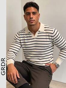 GRDR 男士秋冬針織毛衣，翻領純色長袖，適合秋冬外出，時尚必備 - 杏色 - 查看 10