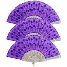 1/3/12 piezas D EXCEED Abanico de mano para fiesta de baile, abanico español para mujer, plegable con lentejuelas, para fiesta, boda, iglesia, festivales de música y carnaval - multicolor - Ver 40