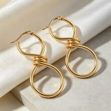 18K Gold Geometric Twisted Infinity Symbol Earrings, Fashionable Daily Wear For Women - Gold - View 6