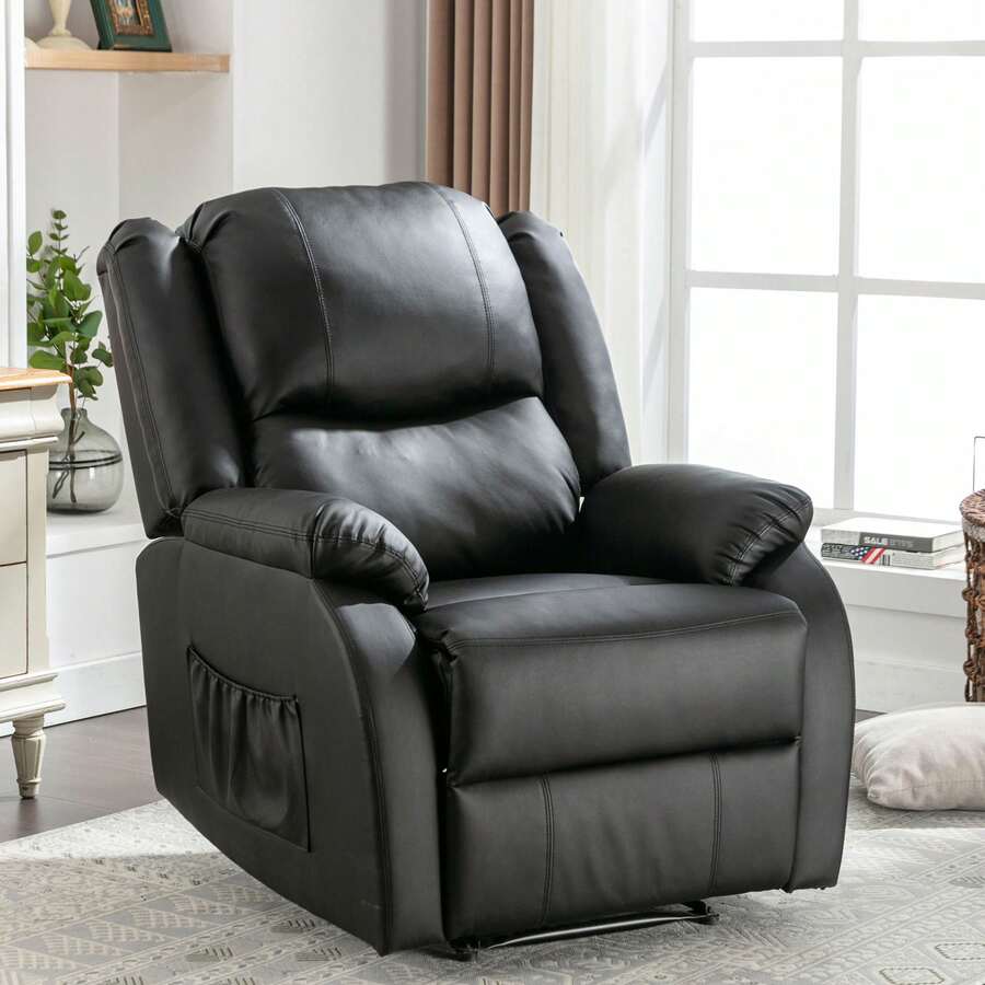 Chaise Lounge Made Of Leather With Storage Foldable Easy To Clean Black For Living Room And Relaxation Area - Black - View 1
