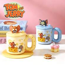 TOM AND JERRY. Authentic Ceramic Mug With Lid, Can Be Used As Phone Holder, 450ml Thick-Walled Ceramic Dust-Proof Cup, Suitable For Home, Office, Dorm And Birthday Gift, Microwave And Dishwasher - Multicolor - View 4