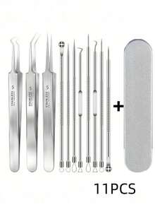 11/8/4/1pc Stainless Steel Blackhead Removal Tool Set Professional Acne Pimple Extractor Tool Suitable For All Skin Types Acne Pimple Removal Tool Set Fragrance-Free Portable Facial Care - Multicolor - View 7