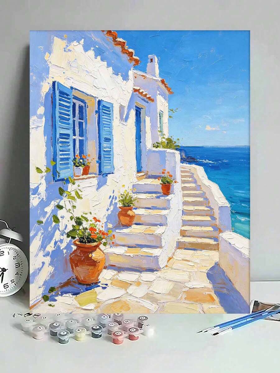 1pc Digital Oil Painting Landscape Theme - DIY Handmade Art, Home Wall Decor, Canvas Oil Painting Decoration Birthday, Party And Holiday Gift, Includes Brushes And Paints