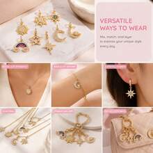 1pc 18K Golden Plated Celestial Charms Paved Crystal Sun Moon Star Rainbow Mini Pendants For DIY Bracelet Necklace Earring Jewelry Making Findings - Gold - View 6
