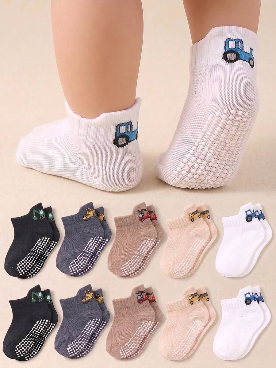 6/12/24 Pairs Vehicle Multi-Pattern Non-Slip Stay-On Socks, Boys Toddler Walkers, Soft Breathable Stretchy,0-36M Fall Winter,Baby Socks,Non-Slip Socks - Multicolor - View 1