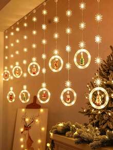[Christmas LED Curtain Lights]USB Powered, 8 Flashing Modes, DIY Snowflake Wish Light, With Button Control, Flashing Yellow Light, Suitable For Holiday Decoration - Applicable For Christmas, Halloween, Thanksgiving, New Year, Christmas LED Light Curtain Set, Elegant Style, Button Control, Plastic Material, Santa Claus, Reindeer, Snowman And Christmas Tree Patterns, Suitable For Home, Bedroom And Party Decoration - DIY Snowflake - View 3