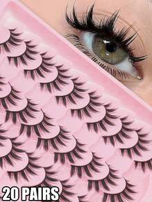 20 Pairs Of False Eyelashes, Pointed False Eyelashes, Faux Mink False Eyelashes, Suitable For Makeup Use, Suitable For Beginners, Daily Wear, Friend Gatherings, Holiday Parties And Other Places, Eyelashes, False Eyelashes - Black - View 2