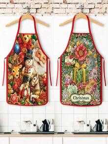 2/4pcs Christmas Apron With Christmas Tree And Santa Claus Pattern. Suitable For Kitchen Cooking, Festivals And Parties. It's Also A Great New Year Gift To Give To Friends. - Multicolor - View 8