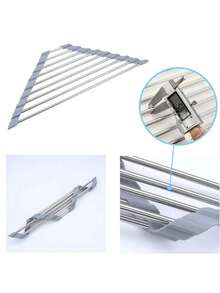 Foldable Stainless Steel Triangle Coil Drying Rack, Suitable For Small Sink Corners, Multi-Functional Kitchen Drain Rack, Rust-Proof Storage Rack, Tripod-Style Shelf, Space-Saving (Black/Grey) - One Size Fits All - View 8