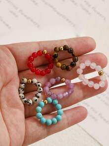 1 Pc Stainless Steel Natural Stone Beads With Elastic Spacer Beads, Bohemian Style, DIY Handmade Jewelry For Women's Everyday And Party Wear - Bead - View 3