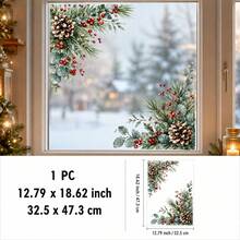 SupSticker 1PC Christmas Window Clings, Reusable No-Glue Static PVC Decals, Pine Branch Red Berry Pinecone Decor For Home Office Shop Glass Doors - IPC - View 11