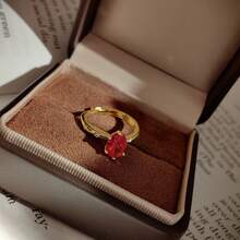 Classic Luxury Red Pigeon Egg Zirconia Inlaid 18K Gold Plated Open Ring For Women - Red - View 5
