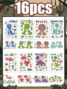 8Pcs DIY Dinosaur Sticker Sheets For Toddlers, Mix & Match Create Your Own Cute T-Rex Brachiosaurus Decals, Fun Prehistoric Dino Craft Project Kit For Kids Birthday Party Favor Bags, Goody Bag Fillers, School Rewards & Classroom Game Prizes Stuff - Multicolor - View 2