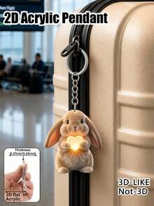 Cute 2d Flat Acrylic Lop-Eared Rabbit Heart Keychain, Bag Charm, Car Keychain Accessory, Gift For Girls (The Charm Is Flat, Not 3d). - Multicolor - View 7