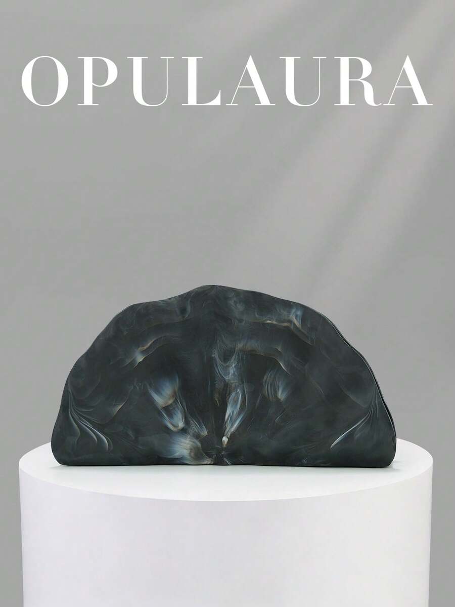 OpulAura Bolsa Clutch Box Casual com Textura Metálica em Formato de Concha, Moda Europeia e Americana Vintage, Design Assimétrico com Fechamento Magnético, Perfeita para Festas, Casamentos, Bailes, Jantares, Festas de Aniversário Femininas, Casamentos e Reuniões de Dança - Preto - Visão 1