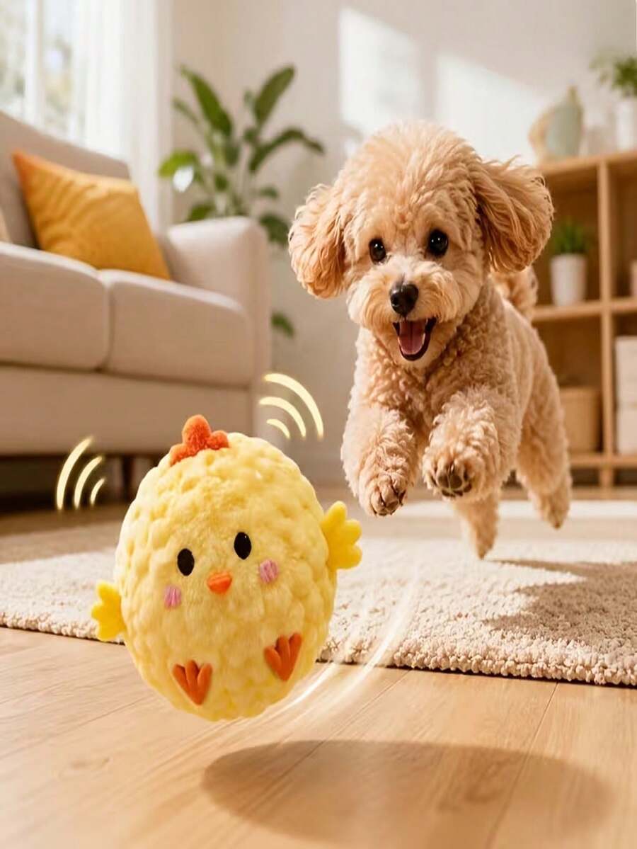 1pc Yellow Chick Pet Interactive Bouncing Sound Toy Ball, Fun Companion For Dogs And Cats, Relieves Boredom, Features Sound Function To Attract Dogs And Cats, Made Of Chew-Resistant Material, Slow Rebound Pet Toy, Perfect Pet Gift - Multicolor - View 1