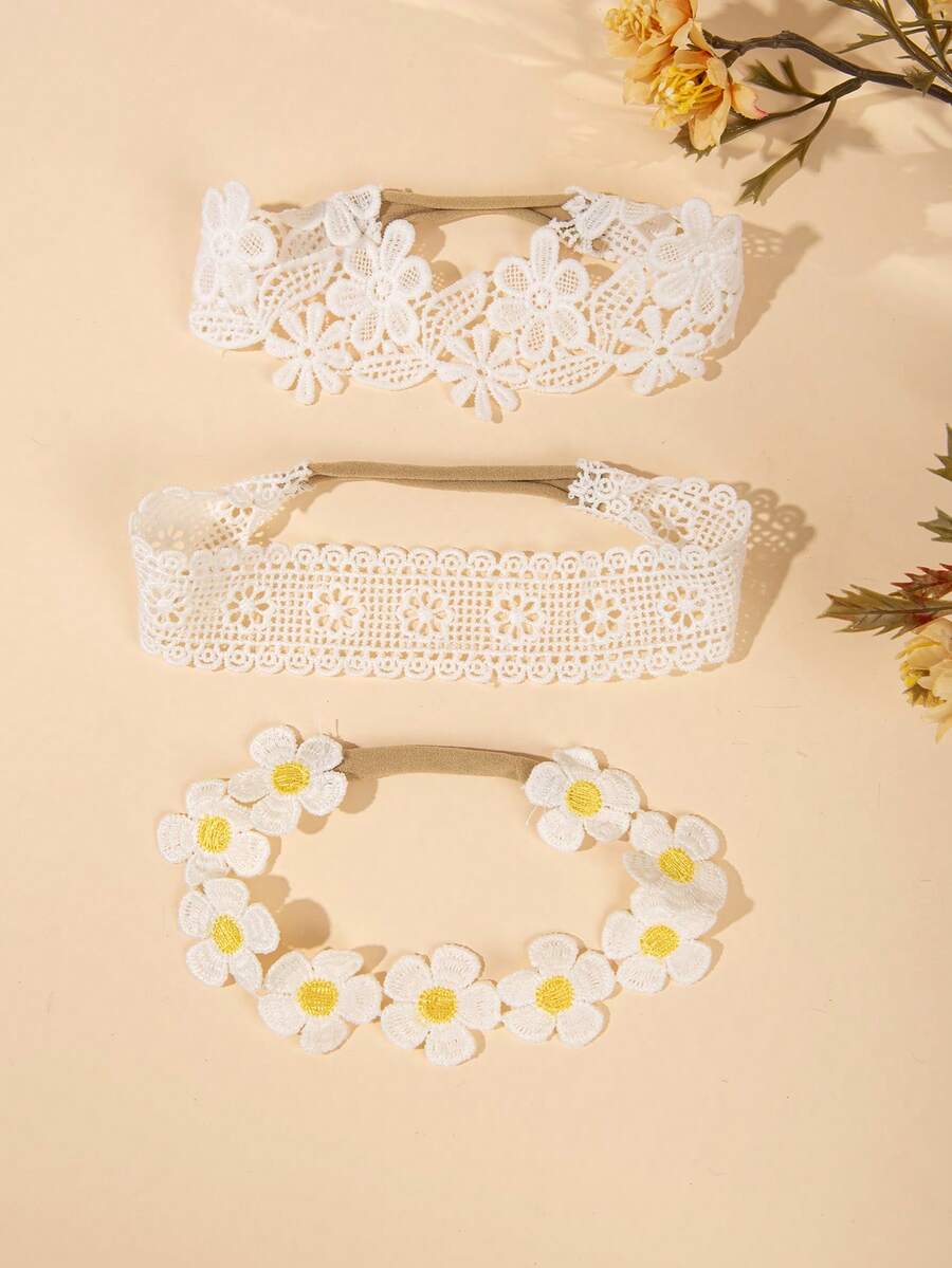 3pcs Baby Girl Lace Floral Headbands, Elastic Non-Slip Newborn Headbands, Bohemian Floral Photo Props - Multicolor - View 1