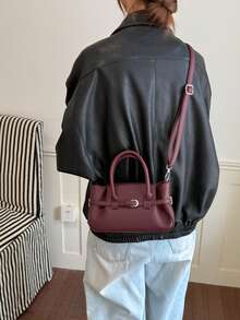 1 buah Tas Tangan Motif Leci Warna Solid Terbaru, Tali Bahu Berkerut, Tali Bahu yang Dapat Dilepas dan Disesuaikan, Tas Selempang, Cocok untuk Universitas, Perjalanan, Belanja, Jalan-jalan, dan Penggunaan Sehari-hari - Burgundy - View 6