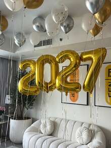 4pcs 32 Inch 2027 Number Foil Balloons, Aluminum Number Balloon Set, Suitable For Wedding, Thanksgiving, Halloween, Christmas, New Year, Birthday Party Decoration - Gold 32-inch 2027 4-piece Set - View 2