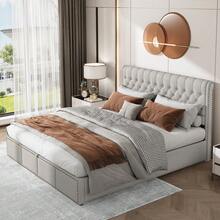 Upholstered Bed,King Size Bed,With Hydraulic Lever, Functional Storage Bed, Rivet Decoration, Without Mattress, Linen - LIGHT GREY + Linen + 150cm*200cm - View 3