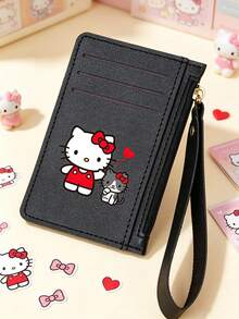 SANRIO Hello Kitty Print PU Leather Slim Card Holder Wallet With Wristband, Multi Slot ID Case & Side Zipper Coin Pocket, Lightweight Mini Clutch For Women - Multicolor - View 4