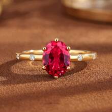 Classic Luxury Red Pigeon Egg Zirconia Inlaid 18K Gold Plated Open Ring For Women - Red - View 10