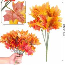 1/3/5pcs Artificial Maple Leaf Bundle, Autumn Foliage Branch, Thanksgiving Harvest Decoration - Orange - View 8