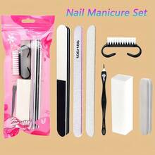 5/6/7pcs Multi-Function Black/Gray/Pink Nail Tool Set Including Nail File, Polishing Buffer, Nail Cleaning Brush And Sponge, Complete And Reusable Nail Care Product For Professionals/Individuals/Salons - Multicolor - View 1