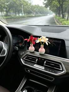 Small Flower Vase Car Ornament, Artificial Flower Car Interior Dashboard Decoration, Fresh Creative Car Interior Desktop Accessory, Mini Artificial Flower Car Interior Ornament, Small Flower Vase Dashboard Decoration, Healing Car Interior Desktop Decor Item - Lily Vase - View 4