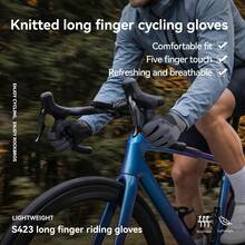 ROCKBROS 1PC Long‑ Knitted Cycling Gloves: Breathable Mesh, Five‑Finger Touchscreen Compatibility, Silicone Anti‑Slip Palm, Lightweight Knit, Stay Dry During Long Rides, Suitable For Spring And Autumn - black gray - View 6