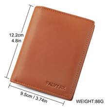 CAIBAOLAI 1pc Vintage Style Genuine Leather Men's Vertical Wallet, Slim Short Design, Can Hold ID Card And Multiple Credit Cards, Durable Classic Design, Portable And Easy To Carry - Khaki - View 4